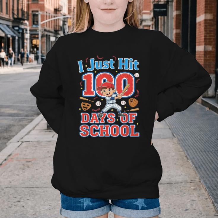 I Just Hit 100 Days Of School Baseball 100th Day Boys Kids Youth Crewneck Sweatshirt I Just Hit 100 Days Of School Baseball 100th Day Boys Kids Youth Crewneck Sweatshirt