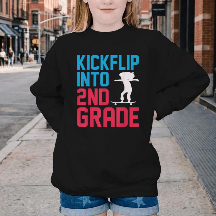 Kickflip Into 2nd Grade Skateboard Lover Back To School Youth Crewneck Sweatshirt