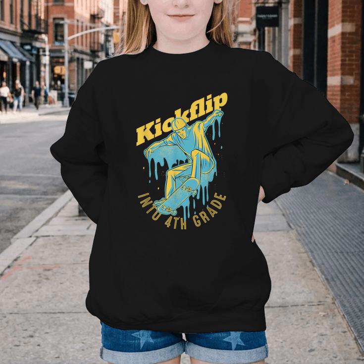 Kickflip Into 4th Grade Skateboard Lover Back To School Youth Crewneck Sweatshirt