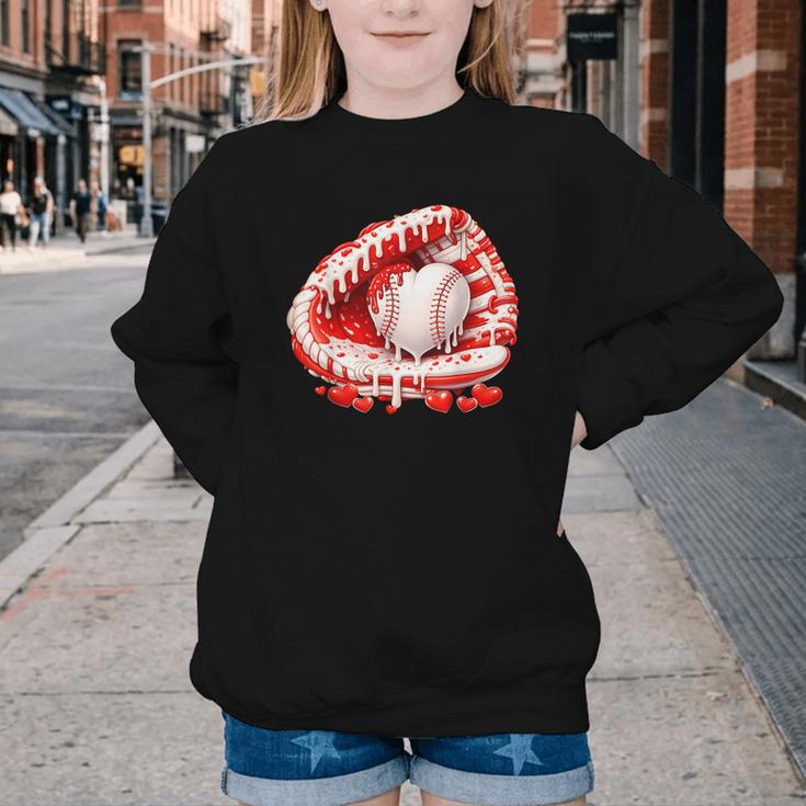 Kid Drip Ice Cream Baseball Heart Catcher Valentines Day Boy Youth Crewneck Sweatshirt