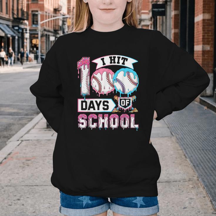Kids 100 Days Of School Boys 100th Day Baseball Drip Toddler Youth Crewneck Sweatshirt