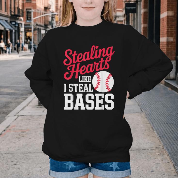 Kids Stealing Hearts Cute Baseball Boys Youth Crewneck Sweatshirt