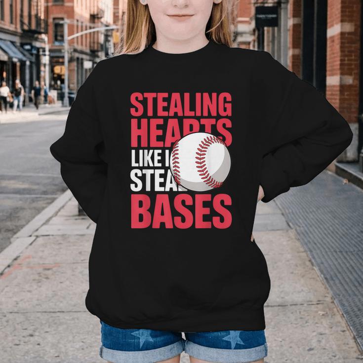 Kids Stealing Hearts Like I Steal Bases Cute Baseball Boys Youth Crewneck Sweatshirt Kids Stealing Hearts Like I Steal Bases Cute Baseball Boys Youth Crewneck Sweatshirt