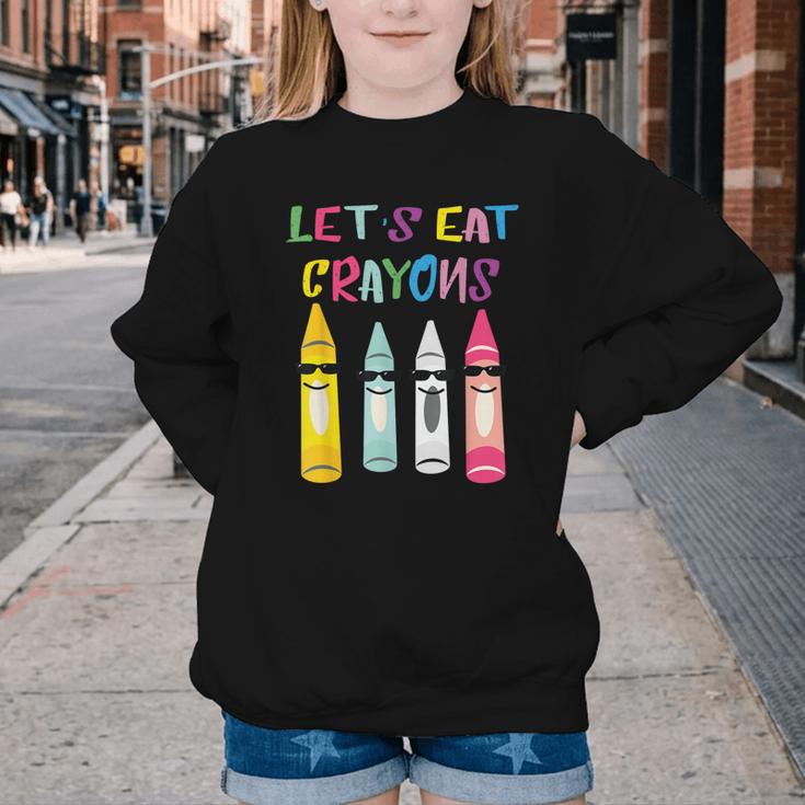 Kindergarten Back To School Crayons Let's Eat Crayon Youth Crewneck Sweatshirt Kindergarten Back To School Crayons Let's Eat Crayon Youth Crewneck Sweatshirt