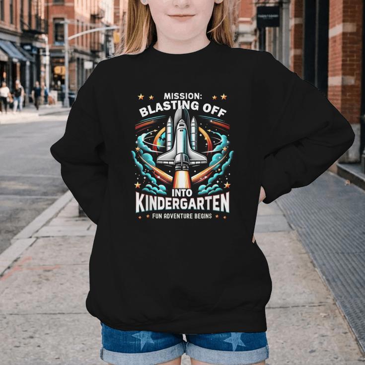 Kindergarten Back To School Rocket Blast Off Youth Crewneck Sweatshirt