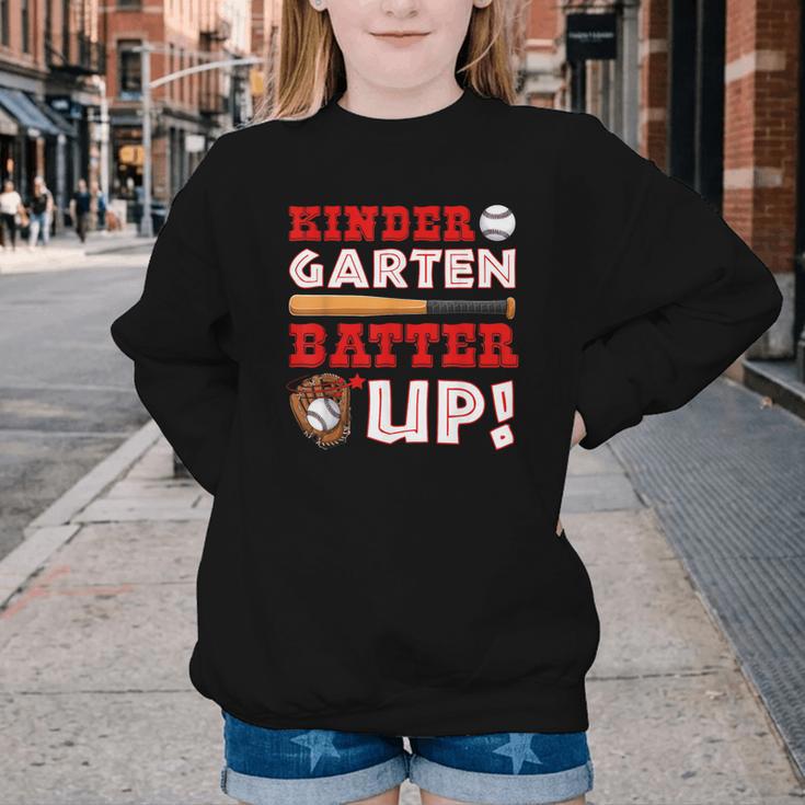 Kindergarten Batter Up Back To School Baseball Player Boys Youth Crewneck Sweatshirt
