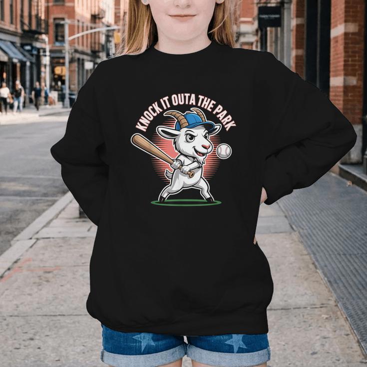 Knock It Outa The Park Baseball Goat Home Run Youth Crewneck Sweatshirt Knock It Outa The Park Baseball Goat Home Run Youth Crewneck Sweatshirt