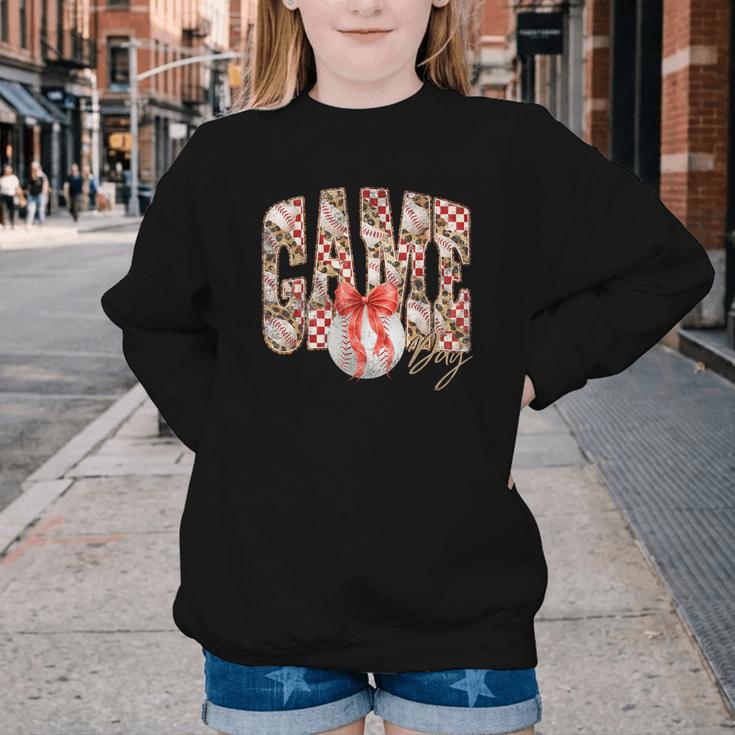 Leopard Checkered Game Day Baseball Coquette Bow Women Girls Youth Crewneck Sweatshirt Leopard Checkered Game Day Baseball Coquette Bow Women Girls Youth Crewneck Sweatshirt