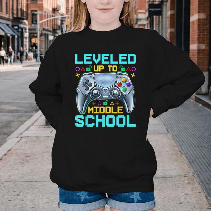 Leveled Up To Middle School Video Gamer Back To School Boys Youth Crewneck Sweatshirt