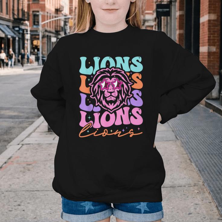 Lion Mascot Back To School Spirit Sports Men Women Groovy Youth Crewneck Sweatshirt Lion Mascot Back To School Spirit Sports Men Women Groovy Youth Crewneck Sweatshirt