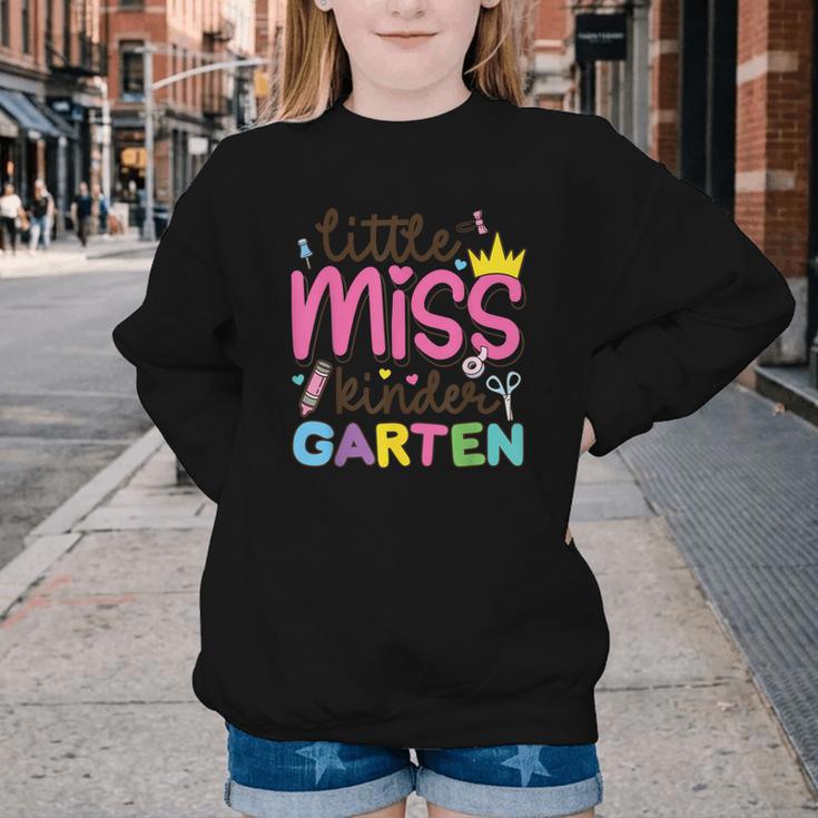 Little Miss Kindergarten First Day Back To School Girls Cute Youth Crewneck Sweatshirt