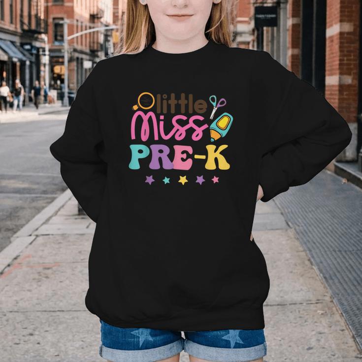 Little Miss Pre-K Preschool First Day Back To School Girls Youth Crewneck Sweatshirt