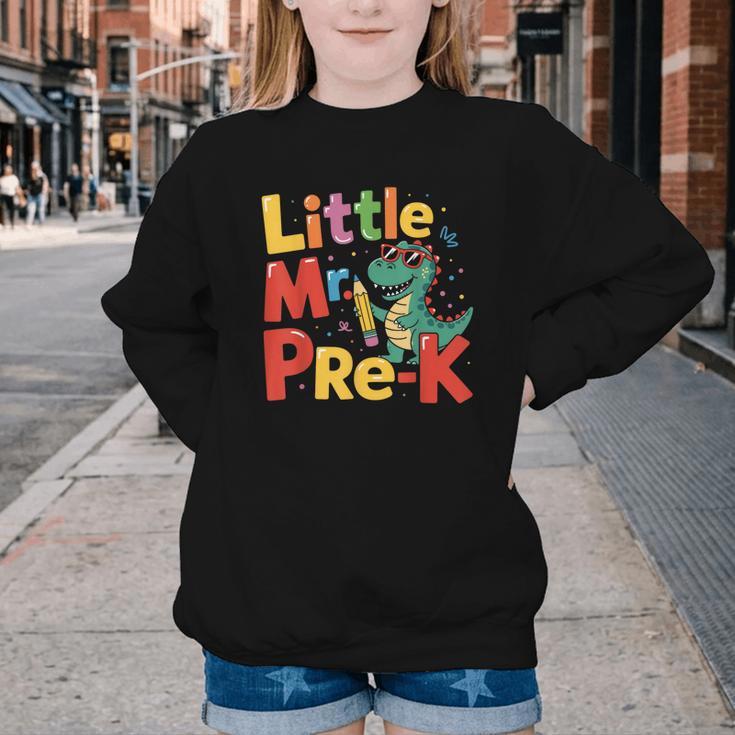 Little Mr Pre-K Dino Back To School Youth Crewneck Sweatshirt Little Mr Pre-K Dino Back To School Youth Crewneck Sweatshirt