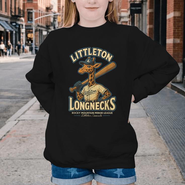 Littleton Longnecks Retro Minor League Baseball Youth Crewneck Sweatshirt Littleton Longnecks Retro Minor League Baseball Youth Crewneck Sweatshirt