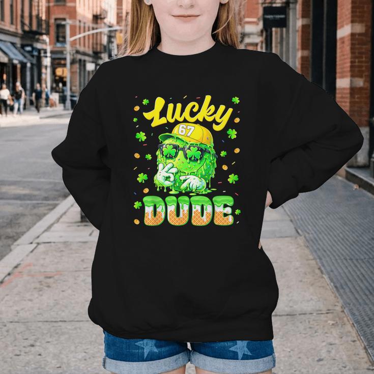 Lucky Dude Drip Baseball Shamrock St Patrick Men Boy Youth Youth Crewneck Sweatshirt