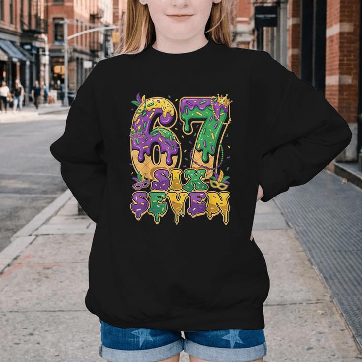 Mardi Gras Six Seven Baseball Drip Number 6 7 Meme Youth Crewneck Sweatshirt
