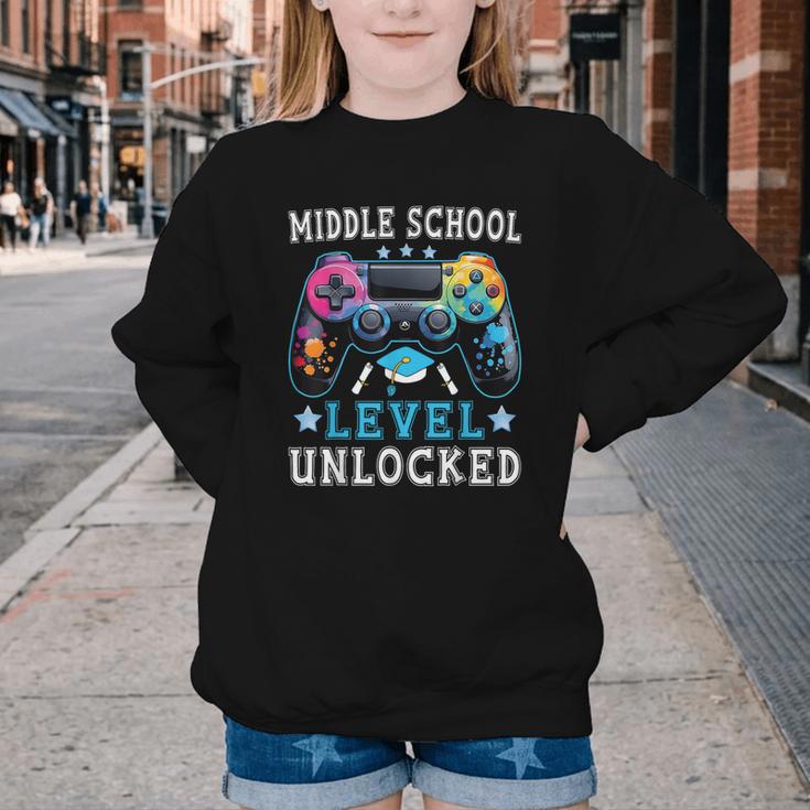 Middle School Level Unlocked Gamer First Day Back To School Youth Crewneck Sweatshirt Middle School Level Unlocked Gamer First Day Back To School Youth Crewneck Sweatshirt
