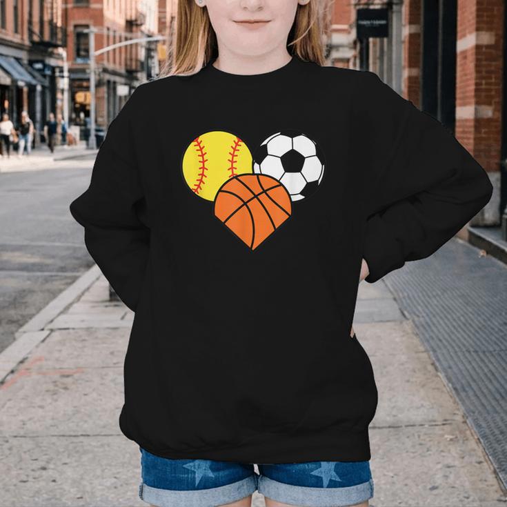 Mom Sports Heart Soccer Basketball Baseball Softball Youth Crewneck Sweatshirt Mom Sports Heart Soccer Basketball Baseball Softball Youth Crewneck Sweatshirt