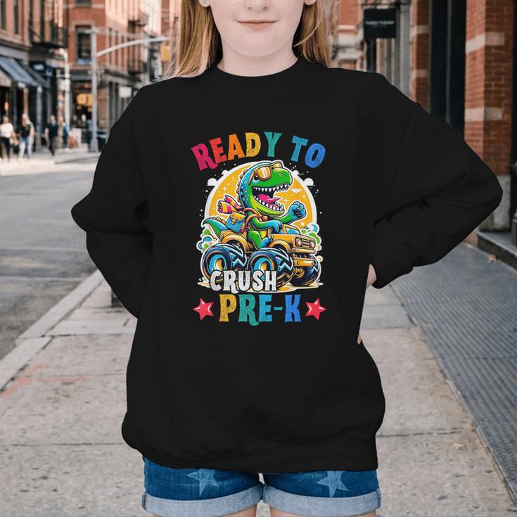 Monster Truck Dinosaur Boys Back To School Crush Pre-k Kids Youth Crewneck Sweatshirt Monster Truck Dinosaur Boys Back To School Crush Pre-k Kids Youth Crewneck Sweatshirt