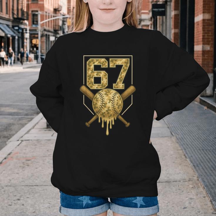 Number 67 Baseball Drip Camo Six Seven Meme Boys Kids Youth Crewneck Sweatshirt Number 67 Baseball Drip Camo Six Seven Meme Boys Kids Youth Crewneck Sweatshirt