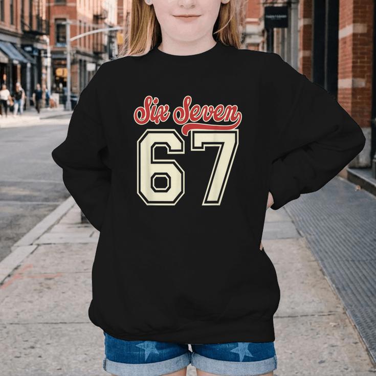 Number 67 Meme Six Seven Baseball Style Kids Boy Teen Youth Crewneck Sweatshirt Number 67 Meme Six Seven Baseball Style Kids Boy Teen Youth Crewneck Sweatshirt