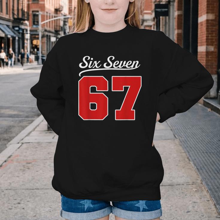 Number 67 Numbered Six Seven Baseball Jersey Style Team 67 Youth Crewneck Sweatshirt