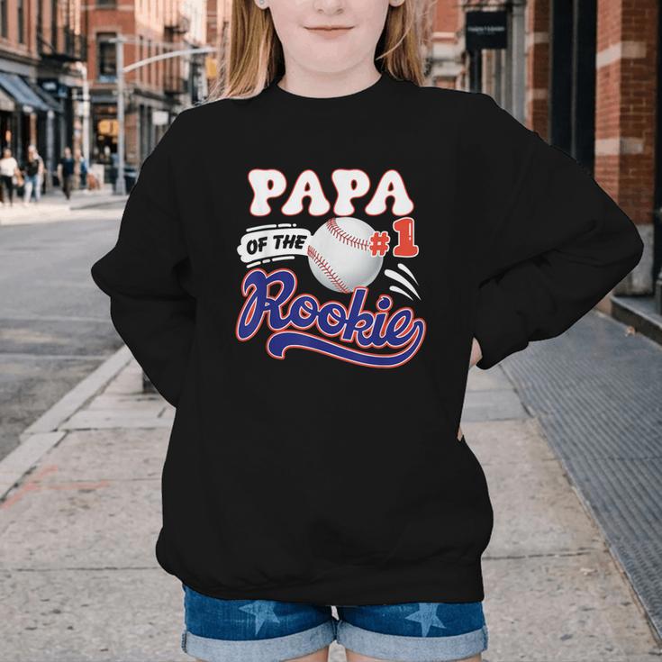 Papa Rookie Of Year 1st Birthday Baseball Theme Matching Youth Crewneck Sweatshirt