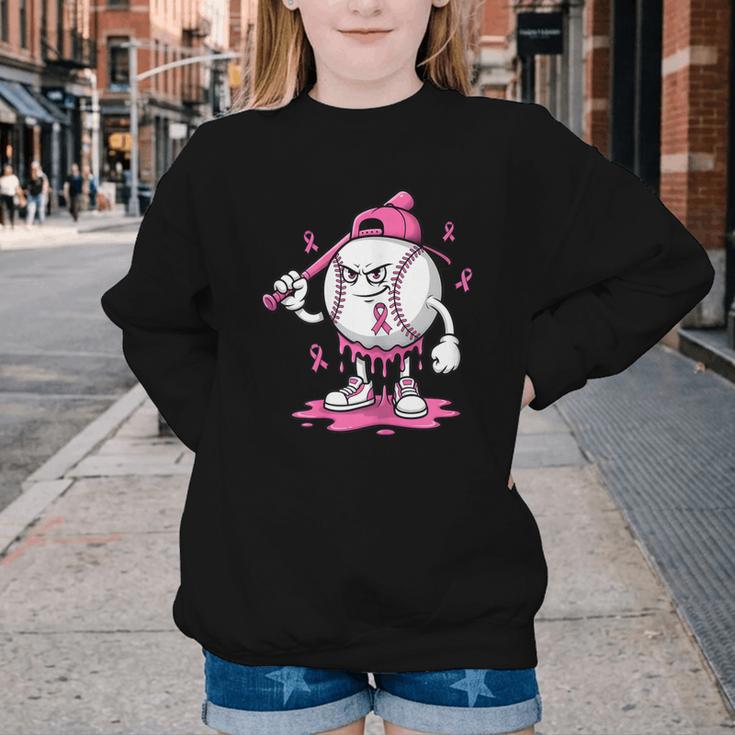 Pink Ribbon Baseball Breast Cancer Awareness Youth Crewneck Sweatshirt Pink Ribbon Baseball Breast Cancer Awareness Youth Crewneck Sweatshirt