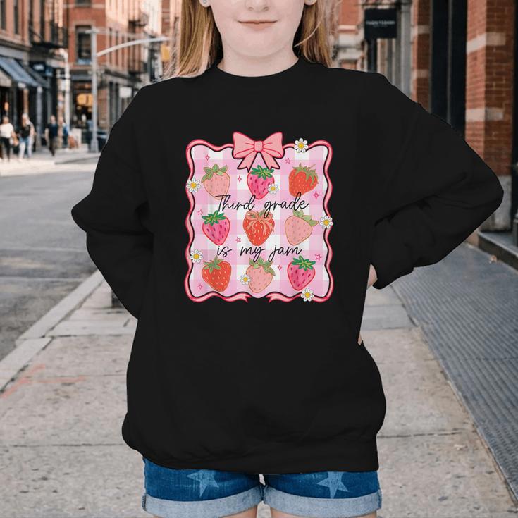 Preppy Back To School 3rd Grade Is My Jam Strawberry Bow Youth Crewneck Sweatshirt Preppy Back To School 3rd Grade Is My Jam Strawberry Bow Youth Crewneck Sweatshirt