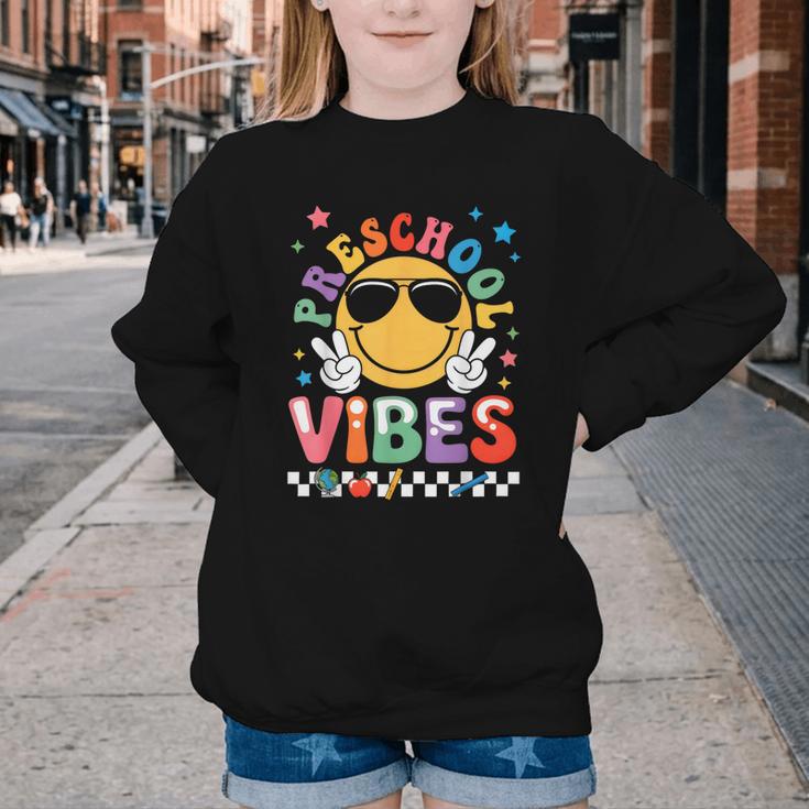 Preschool Vibes Groovy Back To School Girls Kids Youth Crewneck Sweatshirt Preschool Vibes Groovy Back To School Girls Kids Youth Crewneck Sweatshirt