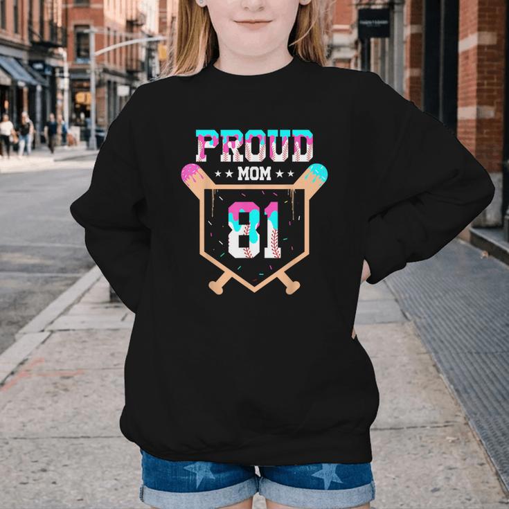 Proud Mom Baseball Player Number 81 Ice Cream Drip Youth Crewneck Sweatshirt