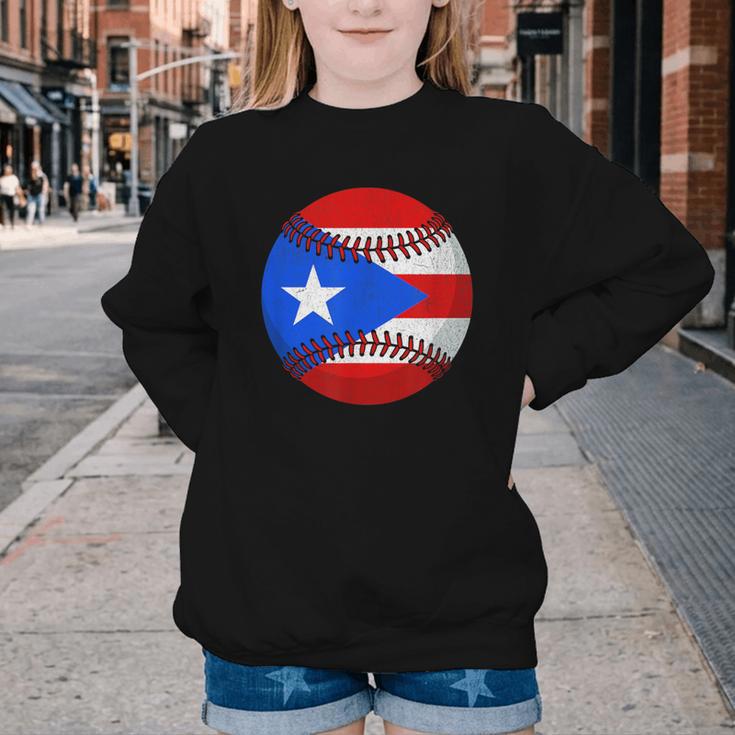 Puerto Rico Baseball Flag Boricua Beisbol Fan Gear Youth Crewneck Sweatshirt