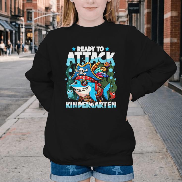 Ready To Attack Kindergarten Pirate Shark Back To School Youth Crewneck Sweatshirt Ready To Attack Kindergarten Pirate Shark Back To School Youth Crewneck Sweatshirt