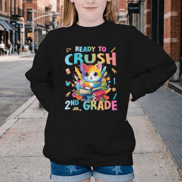 Ready To Crush 2nd Grade Back To School 2nd Grade Cat Kitten Youth Crewneck Sweatshirt Ready To Crush 2nd Grade Back To School 2nd Grade Cat Kitten Youth Crewneck Sweatshirt