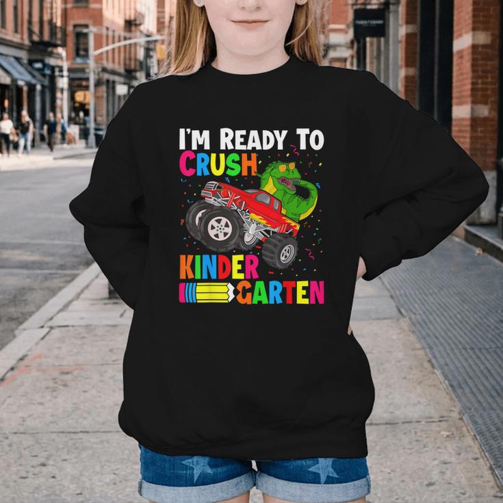 Ready To Crush Kindergarten T-Rex Back To School Boys Youth Crewneck Sweatshirt Ready To Crush Kindergarten T-Rex Back To School Boys Youth Crewneck Sweatshirt