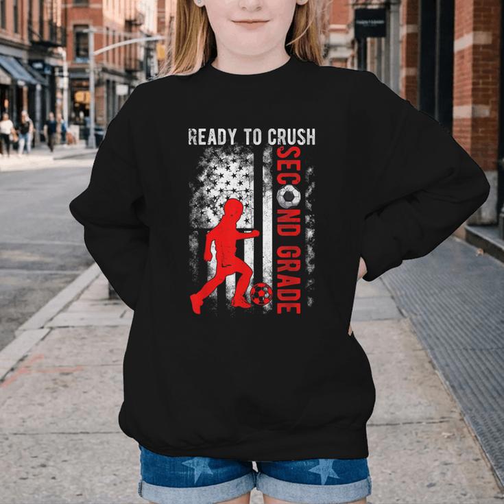 Ready To Crush Second Grade Soccer USA Flag Back To School Youth Crewneck Sweatshirt