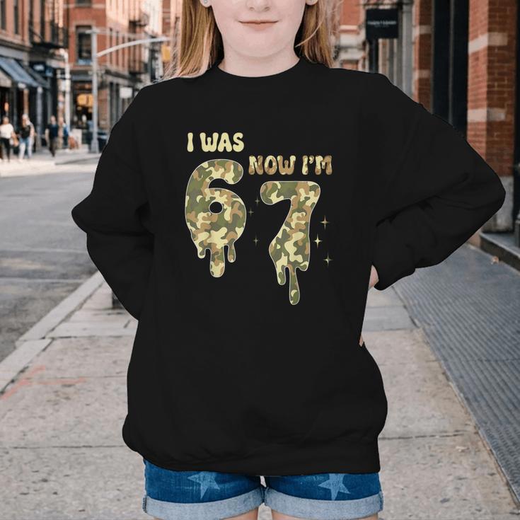 Retro I Was 6 Now I'm 7 Camo 67 Ice Cream Drip Baseball Youth Crewneck Sweatshirt Retro I Was 6 Now I'm 7 Camo 67 Ice Cream Drip Baseball Youth Crewneck Sweatshirt