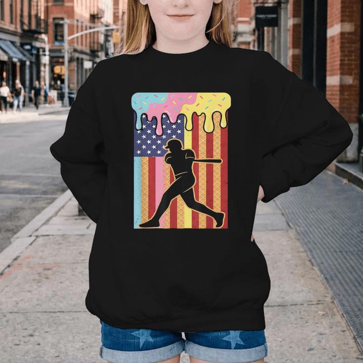 Retro Baseball Drip Boys Ice Cream Patriotic American Flag Youth Crewneck Sweatshirt Retro Baseball Drip Boys Ice Cream Patriotic American Flag Youth Crewneck Sweatshirt
