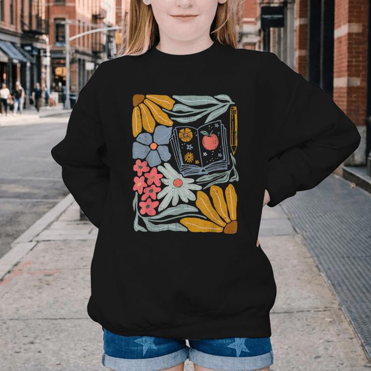 Retro Boho Flower Floral Back To School First Day Of School Youth Crewneck Sweatshirt Retro Boho Flower Floral Back To School First Day Of School Youth Crewneck Sweatshirt