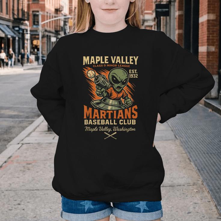 Retro Minor League Maple Valley Martians Baseball Club Youth Crewneck Sweatshirt