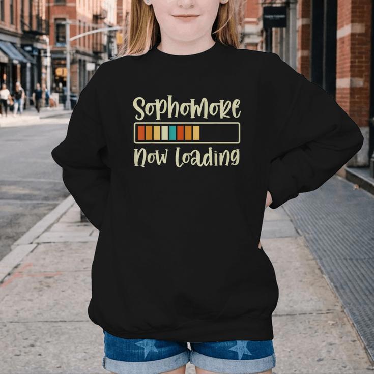 Retro Sophomore Now Loading 2028 High School Back To School Youth Crewneck Sweatshirt