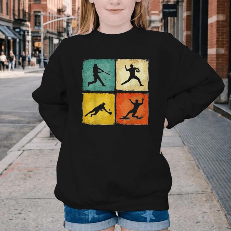 Retro Style Baseball Lover Playing Men Women Kids Baseball Youth Crewneck Sweatshirt