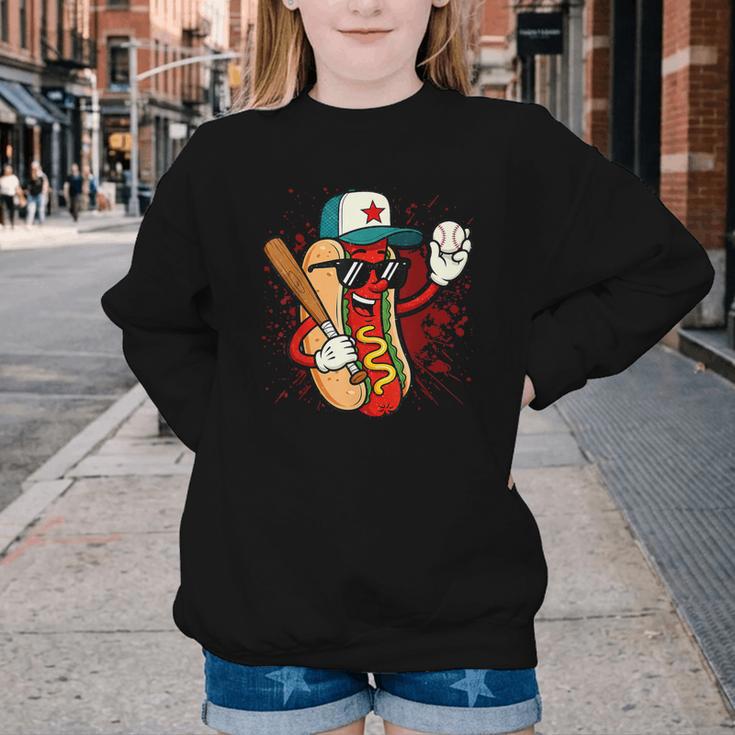 Retro Vintage Baseball Hot Dogs Youth Crewneck Sweatshirt Retro Vintage Baseball Hot Dogs Youth Crewneck Sweatshirt
