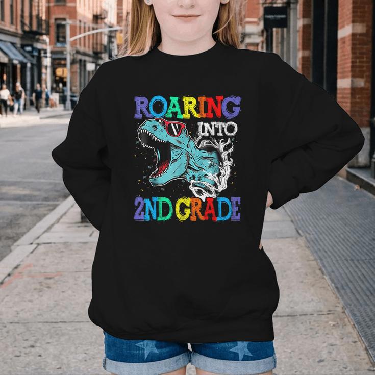 Roaring Into 2Nd Grade DinosaurRex Back To School Youth Crewneck Sweatshirt Roaring Into 2Nd Grade DinosaurRex Back To School Youth Crewneck Sweatshirt