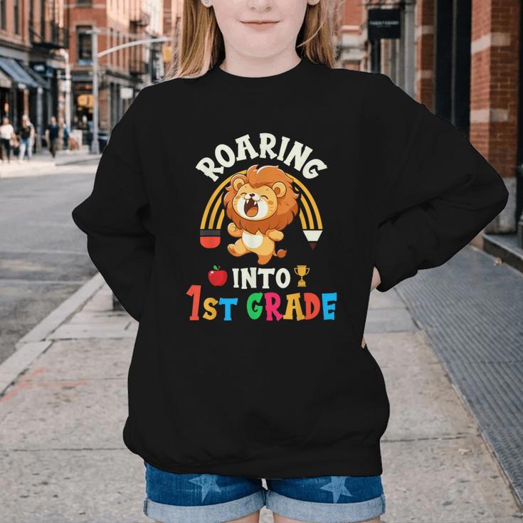 Roaring Into First Grade Lion 1st Grade Back To School Youth Crewneck Sweatshirt Roaring Into First Grade Lion 1st Grade Back To School Youth Crewneck Sweatshirt