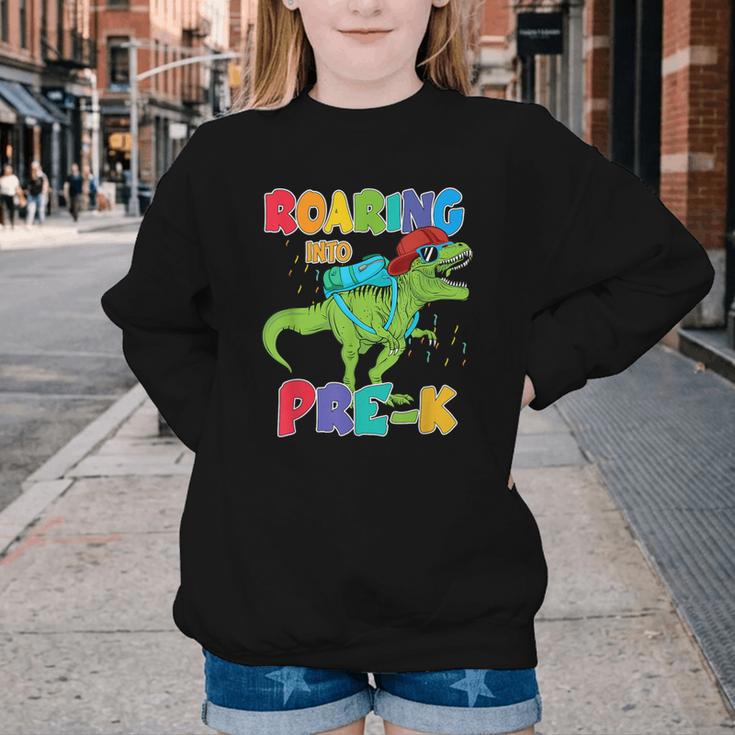 Roaring Into Pre-K Preschool Dinosaur Back To School Youth Crewneck Sweatshirt Roaring Into Pre-K Preschool Dinosaur Back To School Youth Crewneck Sweatshirt