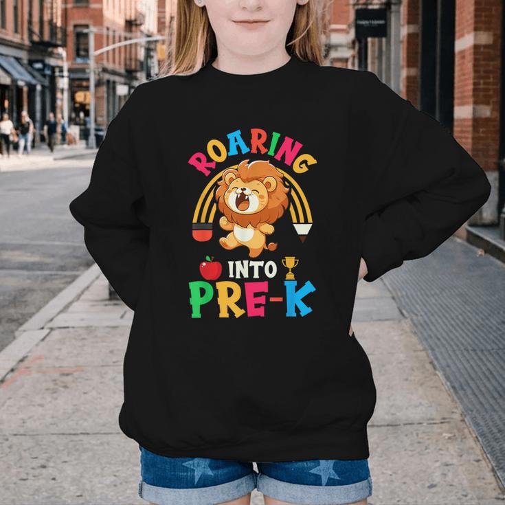 Roaring Into Pre-Kindergarten Lion Pre K Back To School Youth Crewneck Sweatshirt Roaring Into Pre-Kindergarten Lion Pre K Back To School Youth Crewneck Sweatshirt