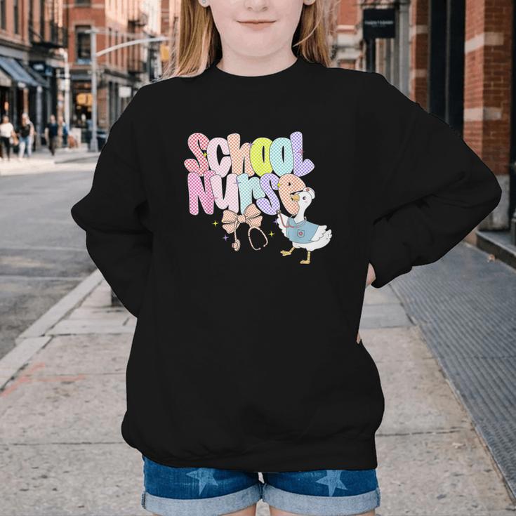 School Nurse Back To School Silly School Nurse Goose Youth Crewneck Sweatshirt