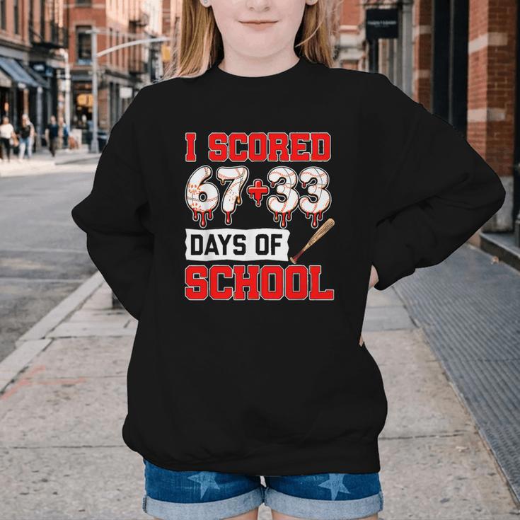 I Scored 6733 100th Days Of School Baseball Six Seven Meme Youth Crewneck Sweatshirt