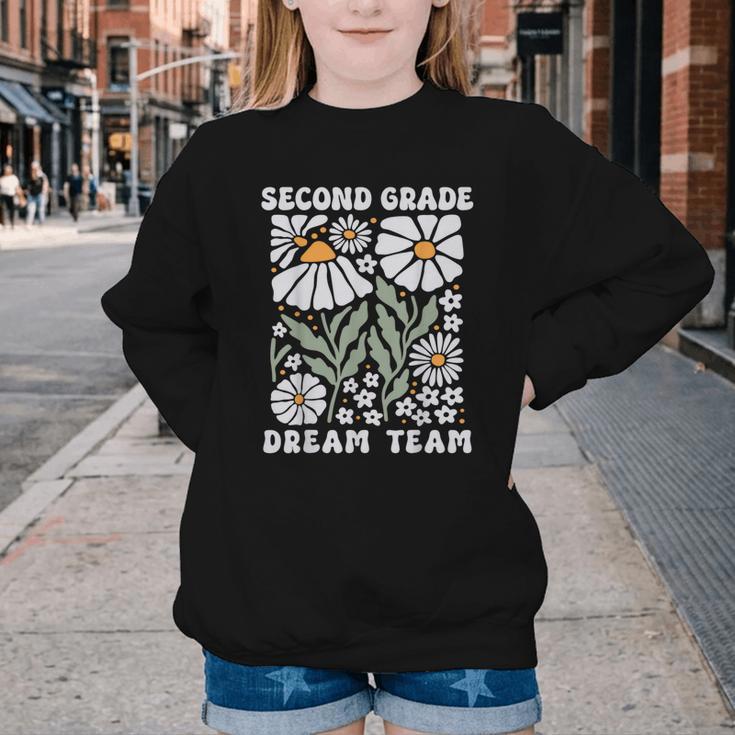 Second Grade Dream Team Back To School Boho Flower 2nd Grade Youth Crewneck Sweatshirt